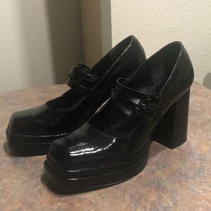 CIRCUS NY Womens Black 1-1/2" Platform Pepper Toe Block Heel Mary Jane 11 M